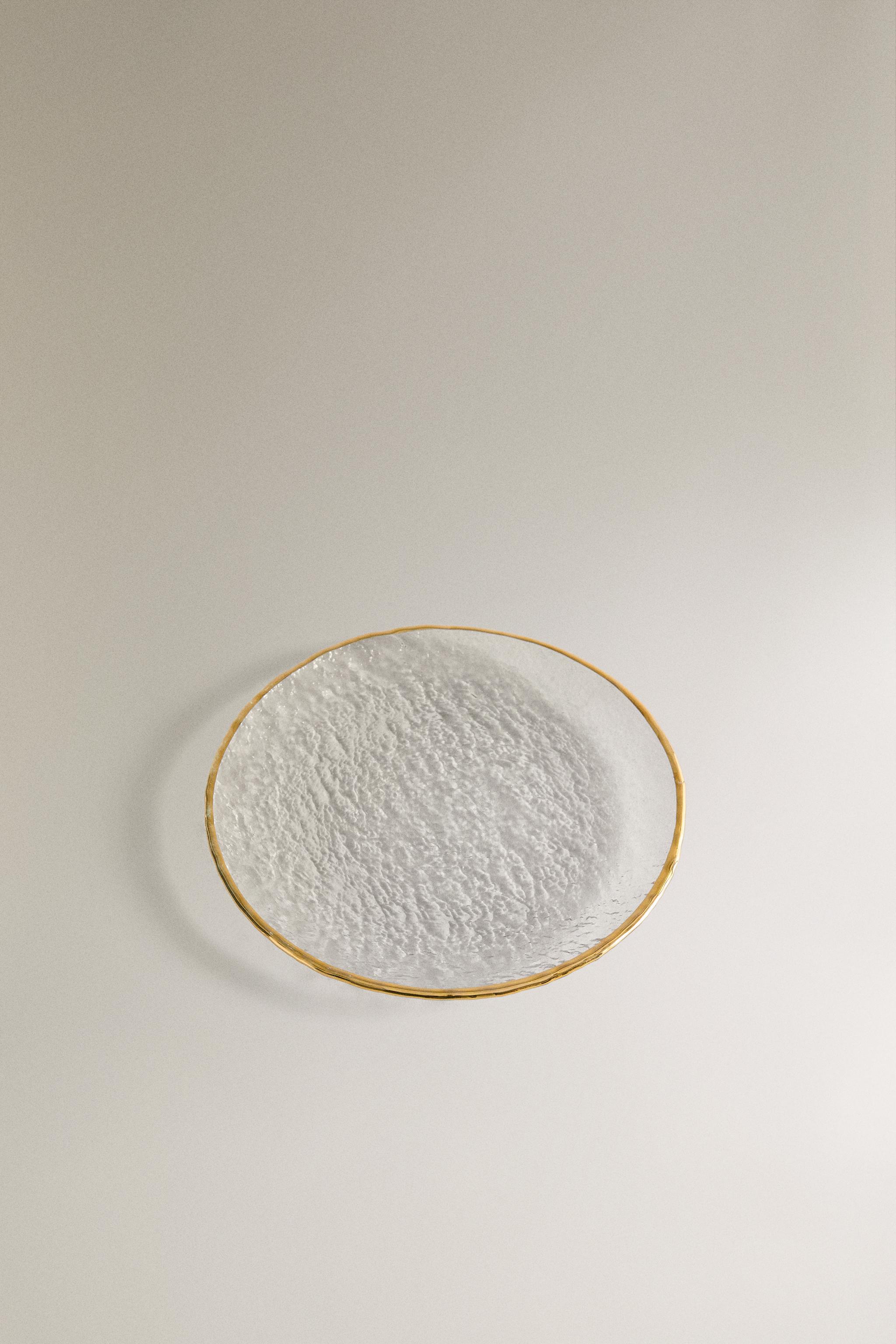 RAISED GLASS SIDE PLATE WITH GOLD RIM